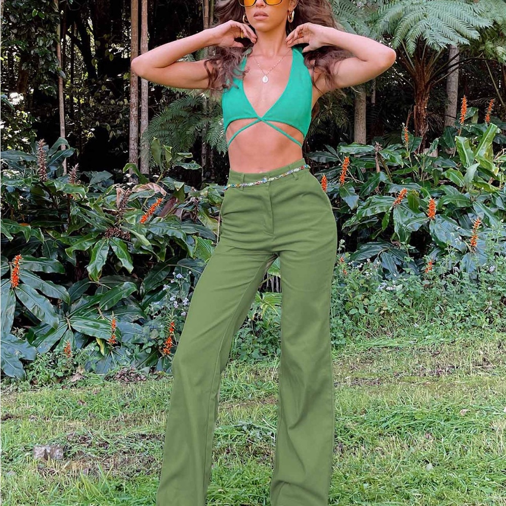 NWT Princess Polly Sage Green Carson Pants 4